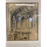 Victor J. Carter: 20th cent. English school conté crayon of Edington Priory with Royal West of