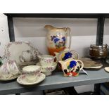 Mid 20th cent. Ceramics: Empire pattern half teasel Holmleigh sandwich set, Clowes water jug, plated