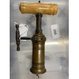 Wine Collectables/Corkscrews: 19th cent. Tomason type narrow rack kings screw corkscrew. 7ins long.