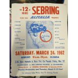 Motorsport: Sebring March 24th 1962 race poster. 17½ins. x 22½ins.