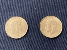 Coins: Half Sovereigns (2) 1909 and 1912.