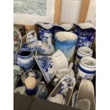 20th cent. Ceramics: Selection of blue and white pottery to include Adams, Woods, Copeland, and