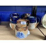 Doulton Lambeth: Chinese & Willow ware jugs 6½in. and 5½in. Royal Doulton Harvest/hunting jugs, blue