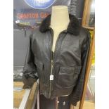 Militaria: Mid 20th cent (1970s) American Navy Pilots issue goatskin leather flying jacket. Label