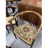 Edwardian inlaid corner salon chairs. (3)