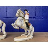 20th cent. Ceramics: Augarten Spanish riding school figurines 'Leuade' rider with rearing horse -