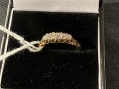 Hallmarked Jewellery: Diamond five stone graduated old cut boat shape ring hallmarked London,