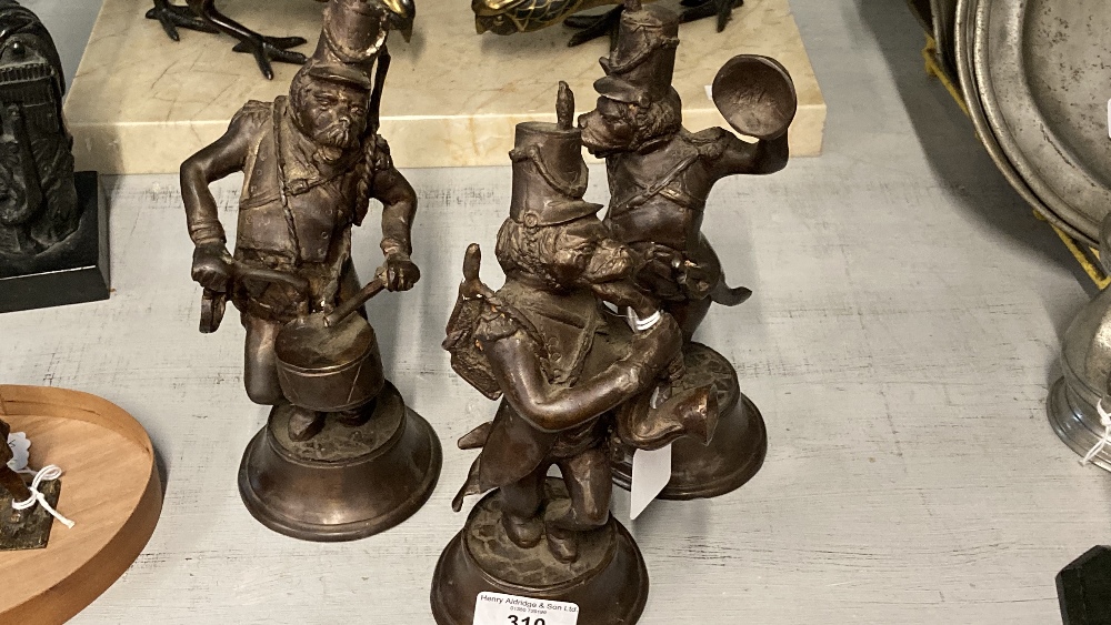 19th/20th cent. Cast brass animal musicians in military uniform, drummer, saxophone player, - Image 2 of 2