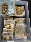 Mid 20th cent. Fashion Jewellery: Monet yellow metal bracelet and brooch, boxed. Ten pairs of