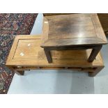 20th cent. Chinese hardwood coffee table, 35ins. x 14ins. x 12ins. plus small stool 16ins. x