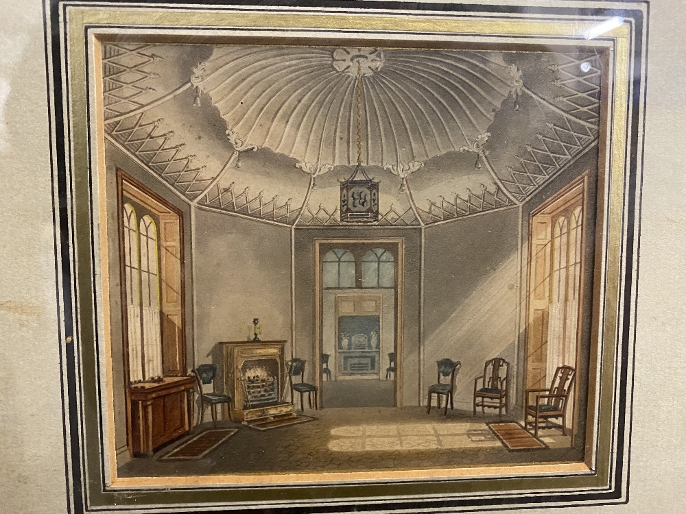 English School: Watercolour, interior of a stately home, unsigned. Framed and glazed. 4½ins. x