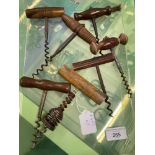 Wine Collectables/Corkscrews: Late 19th and early 20th cent. Straight pull wooden handled