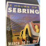 Motorsport: Sebring 1964 colour lithograph mounted on canvas. 18ins. x 23ins.