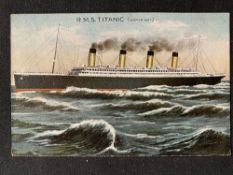R.M.S. TITANIC: Unusual Thomas of Southampton postcard of Titanic at sea.