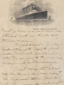 R.M.S. LUSITANIA: Letter written onboard on shipboard stationery, with original envelope dated