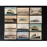 R.M.S. OLYMPIC: Related period postcards, each card showing the vessel with pre-Titanic lifeboat