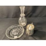 RED STAR LINE: Ship board crystal and plated ware to include decanter, ashtray & sugar bowl.