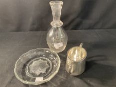 RED STAR LINE: Ship board crystal and plated ware to include decanter, ashtray & sugar bowl.