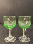 OCEAN LINER: Green glass Red Star Line liqueur glasses.