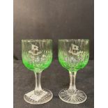 OCEAN LINER: Green glass Red Star Line liqueur glasses.