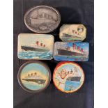 Cunard: Original Queen Mary related memorabilia to include biscuit tins, model, souvenirs coins,