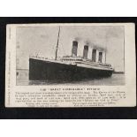 R.M.S. TITANIC: S.W. Robbins of Bristol postcard of Titanic.