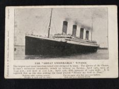 R.M.S. TITANIC: S.W. Robbins of Bristol postcard of Titanic.