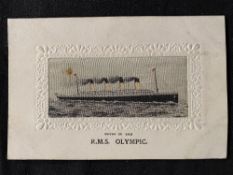 R.M.S. OLYMPIC: Unused silk postcard.