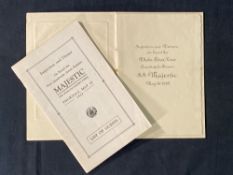 WHITE STAR LINE: R.M.S. Majestic maiden voyage inspection and dinner booklet showing a list of