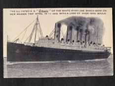 R.M.S. TITANIC: Post disaster postcard of the ill-fated liner with related message dated April 2nd