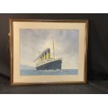 R.M.S. TITANIC: Watercolour 'Titanic at Sea' by John Pembleton, signed and dated bottom right.