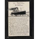 R.M.S. TITANIC: Privately produced In Memory of Titanic postcard.