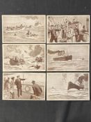 R.M.S. TITANIC: Postcards, set of six chronicling the sinking of the Lusitania.