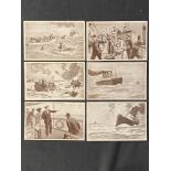 R.M.S. TITANIC: Postcards, set of six chronicling the sinking of the Lusitania.