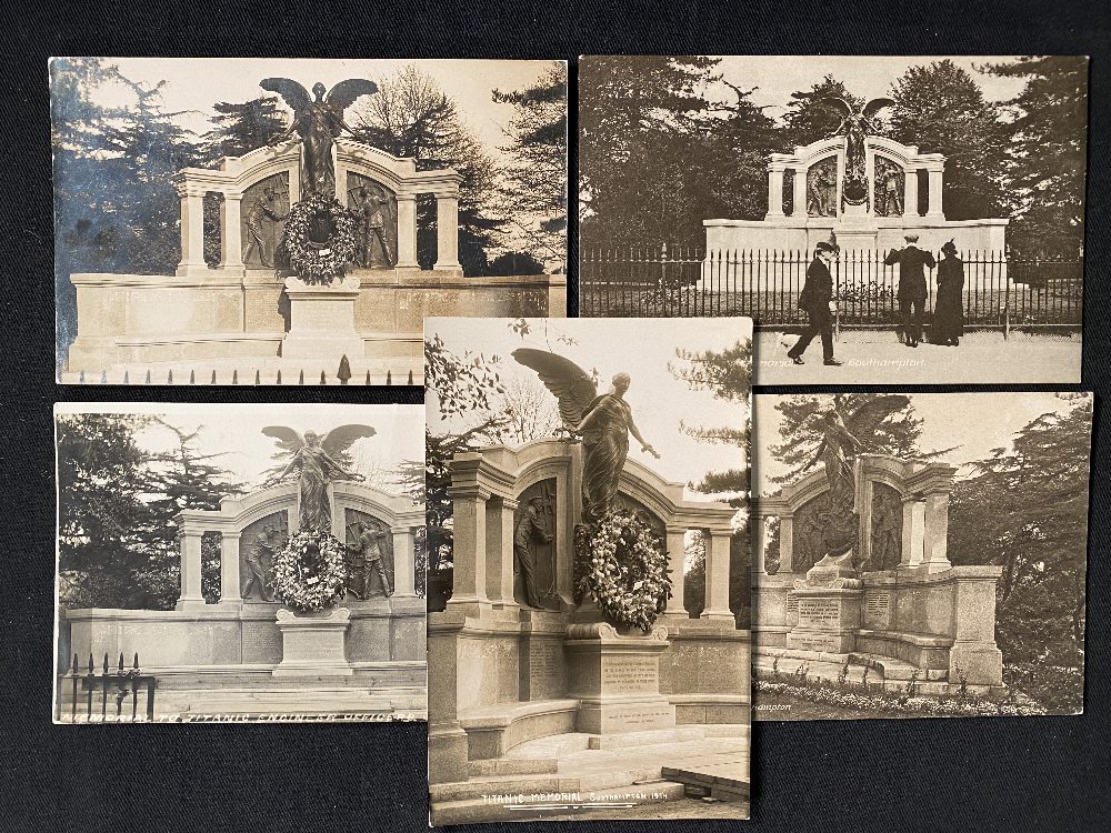 R.M.S. TITANIC: Real photo postcards showing the Engineers Memorial in Southampton from various