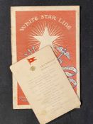 WHITE STAR LINE: Rare late 19th cent. First Class menu and passenger list for the Germanic for