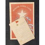 WHITE STAR LINE: Rare late 19th cent. First Class menu and passenger list for the Germanic for