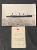 R.M.S. MAJESTIC/OCEAN LINER: First Class breakfast menu, May 11th 1922, maiden voyage as White