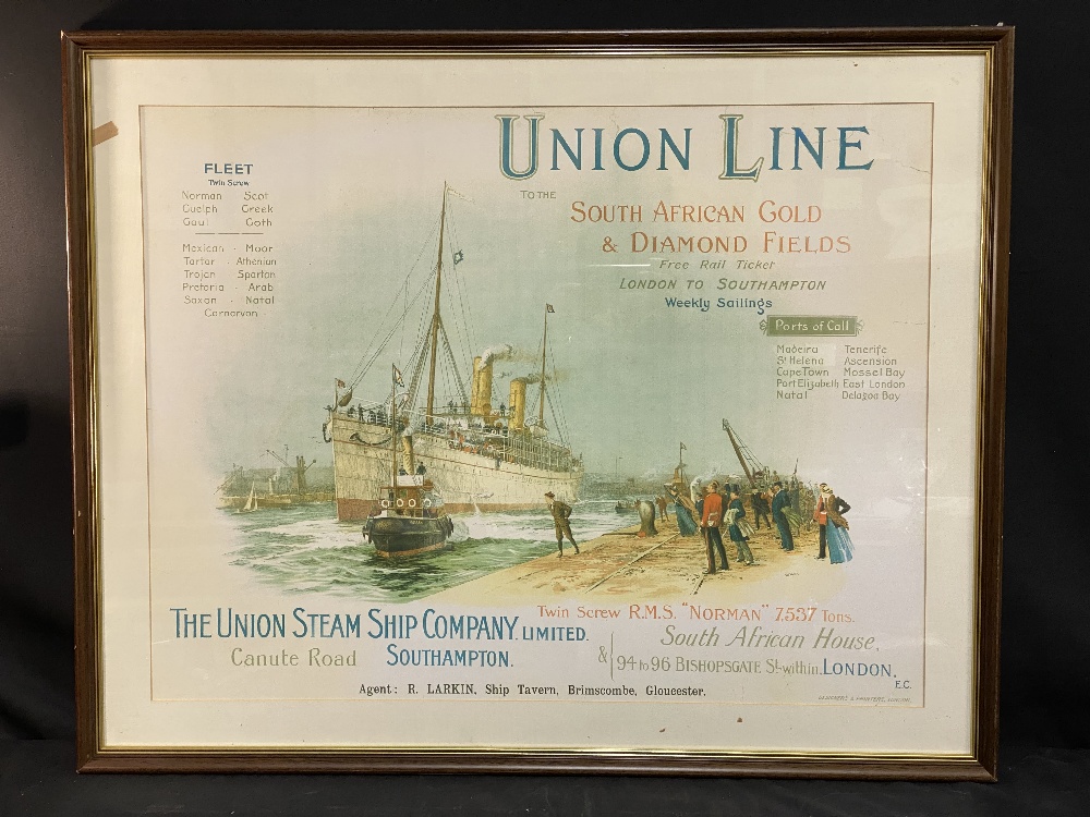 OCEAN LINER: 20th cent. reproduction Union Line agent's poster. Framed and glazed 29ins. x 22ins.