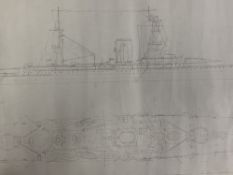 MARITIME/MILITARIA: Fascinating archive of original arrangement plans for H.M.S. Glorious, a Royal