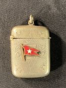 WHITE STAR LINE: White metal vesta case decorated with red enamel house flag. 2ins.