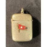 WHITE STAR LINE: White metal vesta case decorated with red enamel house flag. 2ins.