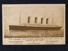 R.M.S. TITANIC: "The Largest and Finest Steamer in the Word" postcard, pre-sinking.