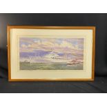 OCEAN LINER: Limited edition print, signed by Rodney Charman, Queen Mary II plus Canberra inbound to