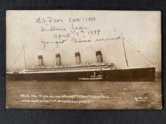 R.M.S. TITANIC: Post-disaster postcard, signed by survivors Bertram and Millvina Dean.