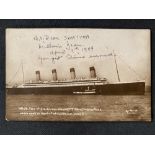 R.M.S. TITANIC: Post-disaster postcard, signed by survivors Bertram and Millvina Dean.