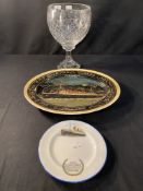 OCEAN LINER: R.M.S. Queen Mary souvenirs to include: side plate, Queen Mary Alfred Meakin meat oval.