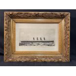 R.M.S. MAURETANIA: Period lithograph showing the liner at sea, plus three original Titanic