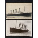 R.M.S. TITANIC: FGO Stuart postcard of Titanic at sea, plus Beagles real photo card of Titanic