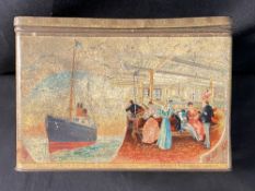 WHITE STAR LINE: Rare biscuit tin showing Oceanic on lid, Teutonic on face, illustrations of 'on